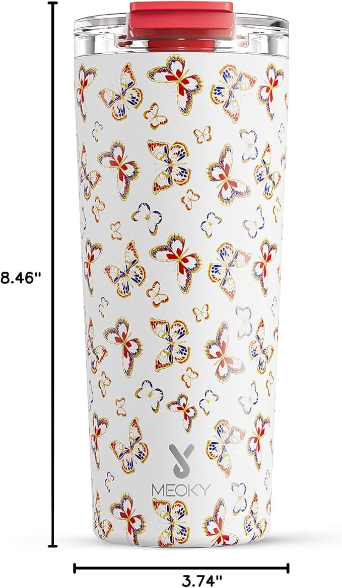 Meoky 24 oz Insulated Travel Coffee Mug: Leak Proof Lid, Jewel Butterfly |
