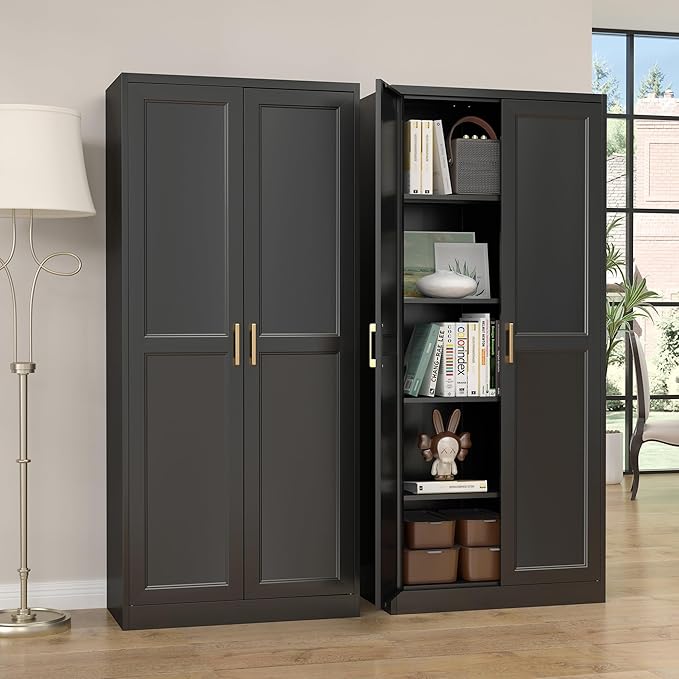 Kitchen Pantry Cabinet, 71”Black Metal Pantry Storage Cabinet