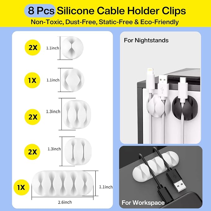 Cable Management Kit, 67 Adhesive Cable Clips, Topavatop Desk Cord Organizer