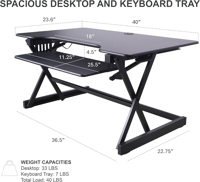 Rocelco 40" Large Height Adjustable Standing Desk