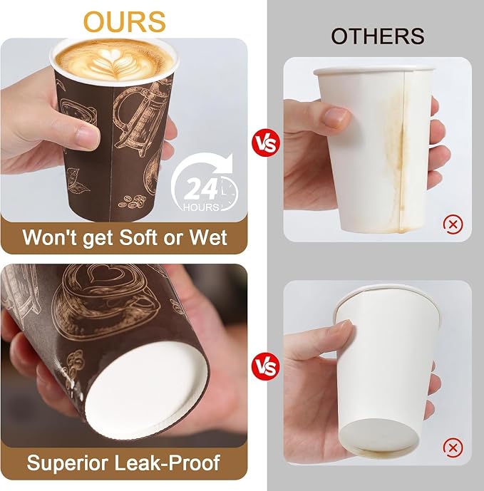 10 oz 180 Pack Disposable Paper Coffee Cups Hot/Cold Drinking Cups | Brown