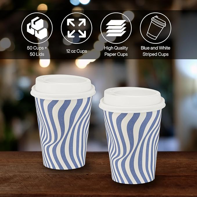 Disposable Coffee Cups with Lids, To Go Paper Hot Cups, Cocoa