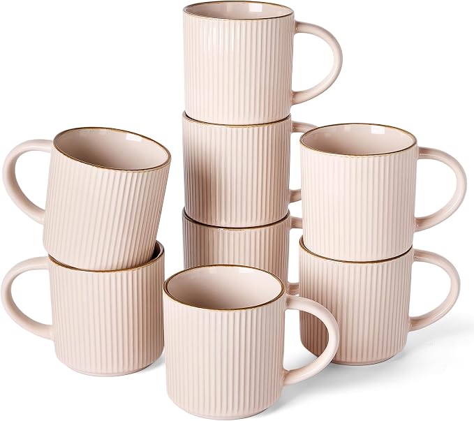 famiware Star Coffee Mug Set for 8, Handcrafted 12 oz Ceramic Stoneware Mugs