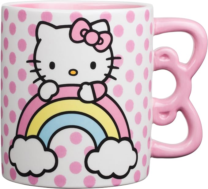 Silver Buffalo Sanrio Hello Kitty Rainbow, 3D Sculpted Handle Mug, 20oz | Polka