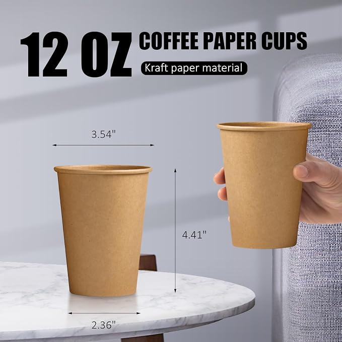 Clawsoff 1000 Pack 12 oz Paper Cups Brown Kraft Disposable Hot Coffee Cups |