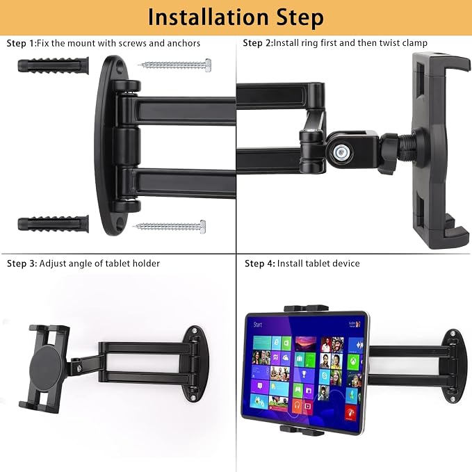 Foldable iPad Wall Mount Holder, Aluminium Extendable Tablet Wall Mount