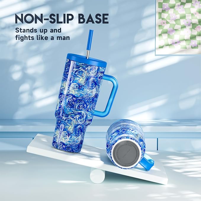 Meoky Tumbler with Handle and Straw