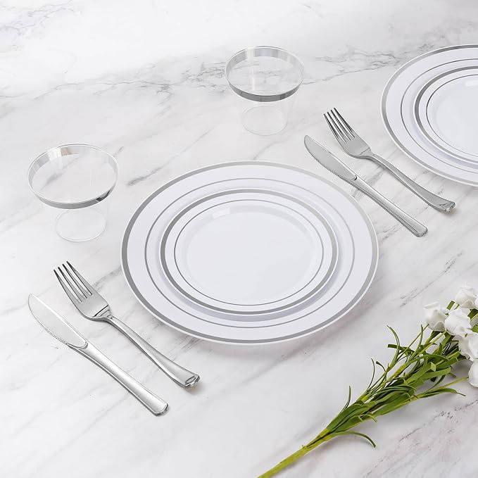 600 Plastic Piece Disposable Silver Plates