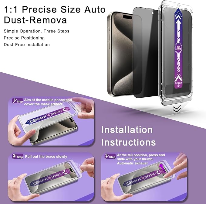 Privacy Screen Protector for iPhone 17 Pro Max 6.9-Inch, Auto Dust Removal
