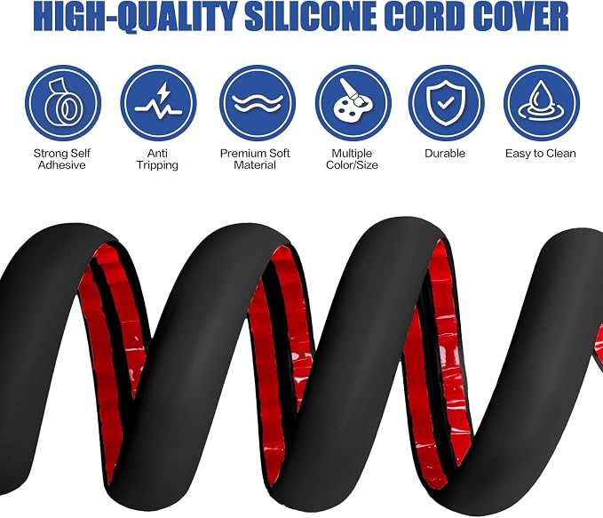 Floor Cord Cover Self Adhesive Cord Hider, 10FT Cable Management, Extension