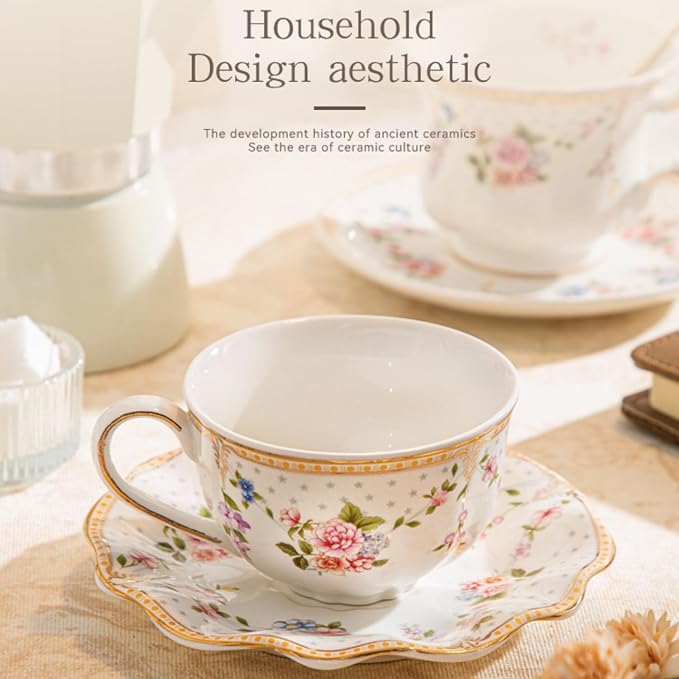 6 oz Vintage flower Ceramic cup and 6" saucer set
