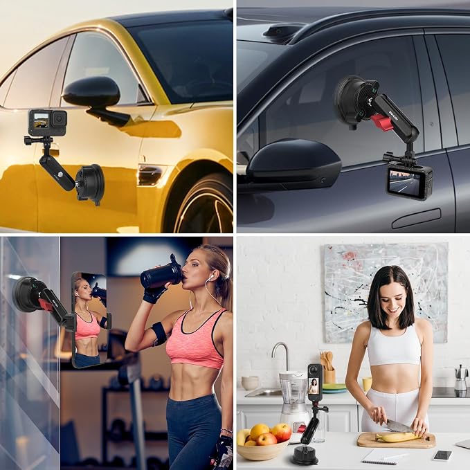 Camera Suction Cup Mount Kits-360°Ball Head Magic Arm, Double-Layer Suction Cup