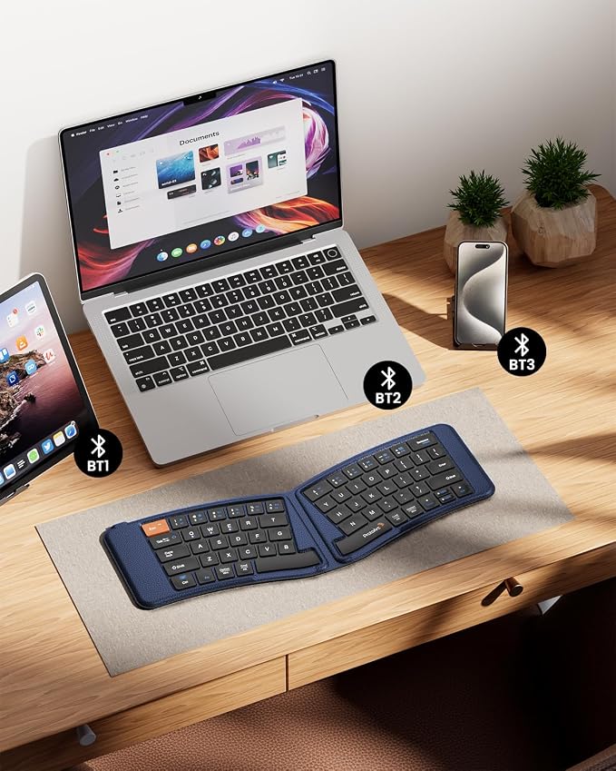 ProtoArc Ergonomic Foldable Keyboard, XK03 Split Folding Travel Bluetooth