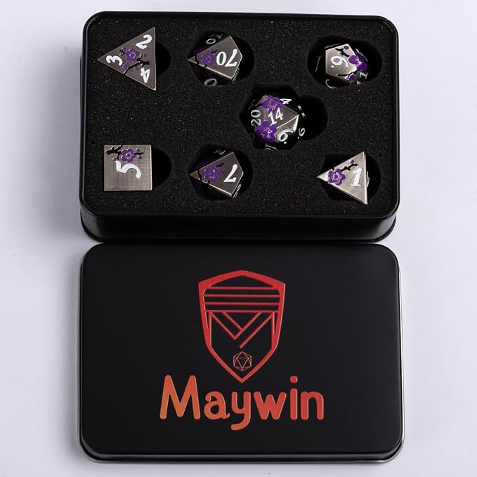 Black Metal DND Dice Set with Gift Case