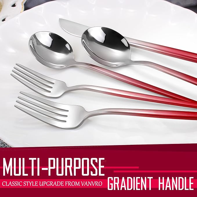 VANVRO Gradient Red Silverware Set, 20-Piece Stainless Steel Flatware Set