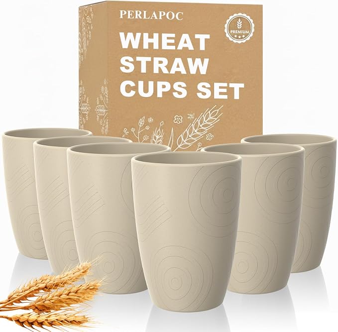 Unbreakable Wheat Straw Cups, Alternative to Plastic Cups Set 6 PCS, 16 OZ