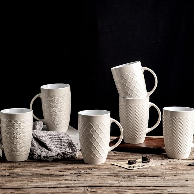 AmorArc 20 oz Large Coffee Mugs Set of 6, Tall Ceramic Coffee Cups-Beige | 3