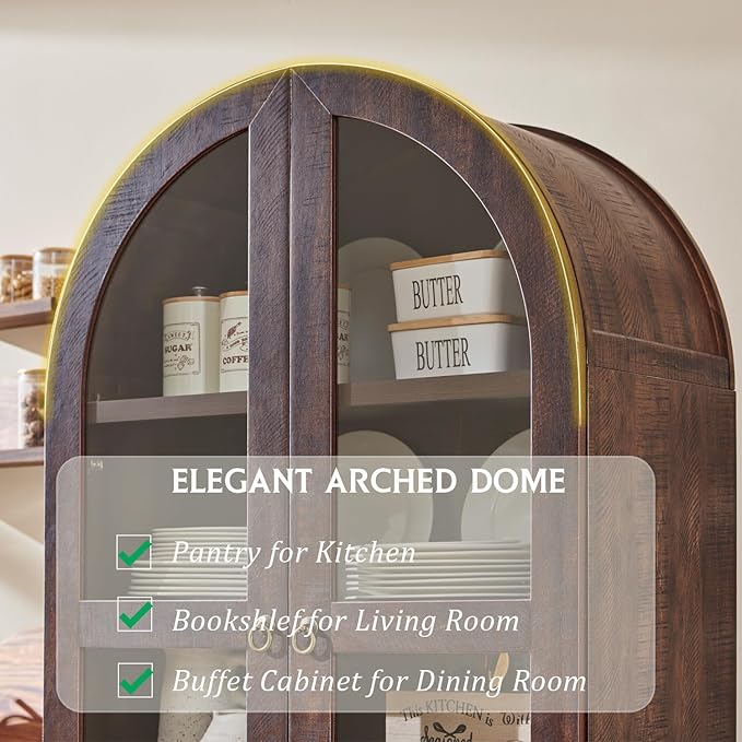 71" Tall Arched Kitchen Pantry Cabinet