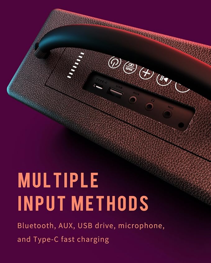 DINDIN Portable Bluetooth Speaker: 80W, 20H Playtime, Loud Wireless Wood