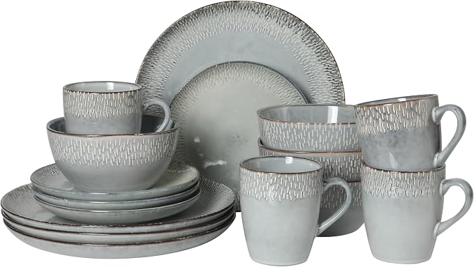 Gibson Elite Jasper 16 Piece Plates and Bowls Reactive Glaze Dishes Stoneware