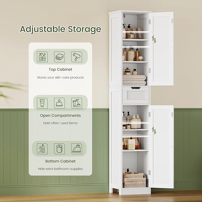 Tall Bathroom Cabinet, Slim Narrow Bathroom Storage Cabinet