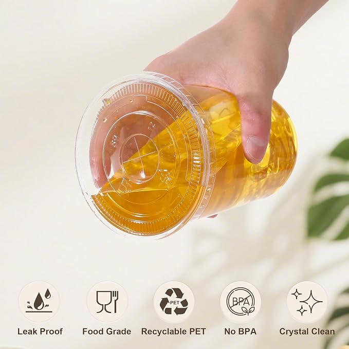 tchrules 100 Set 16oz Clear Round Bottom Plastic Cups