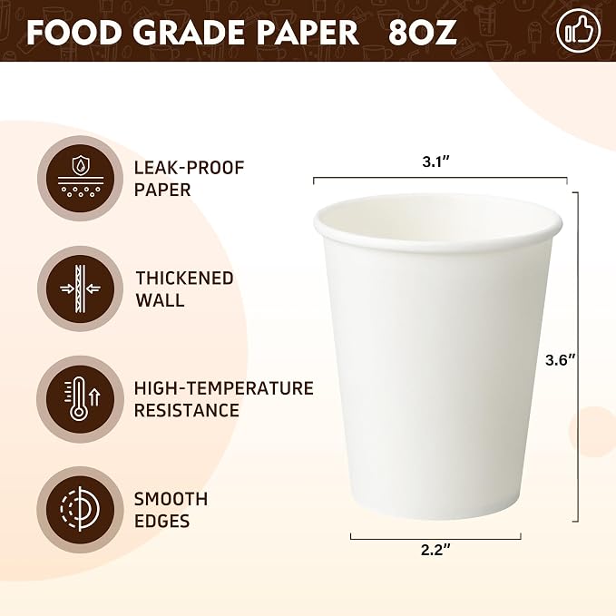YEEHAW 8 oz 500 Pack Coffee Cups White Paper Cups |