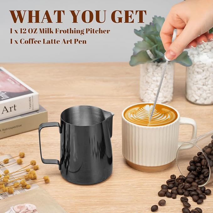 Amrules Milk Frothing Pitcher, 12 oz Milk Frother Cup