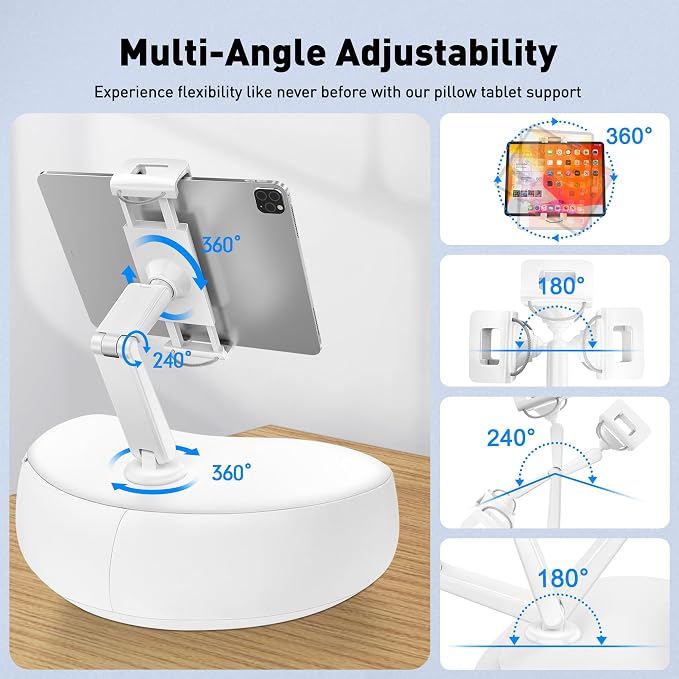 AboveTEK Tablet Pillow Stand for Bed, Hands-Free 360° Adjustable iPad Pillow