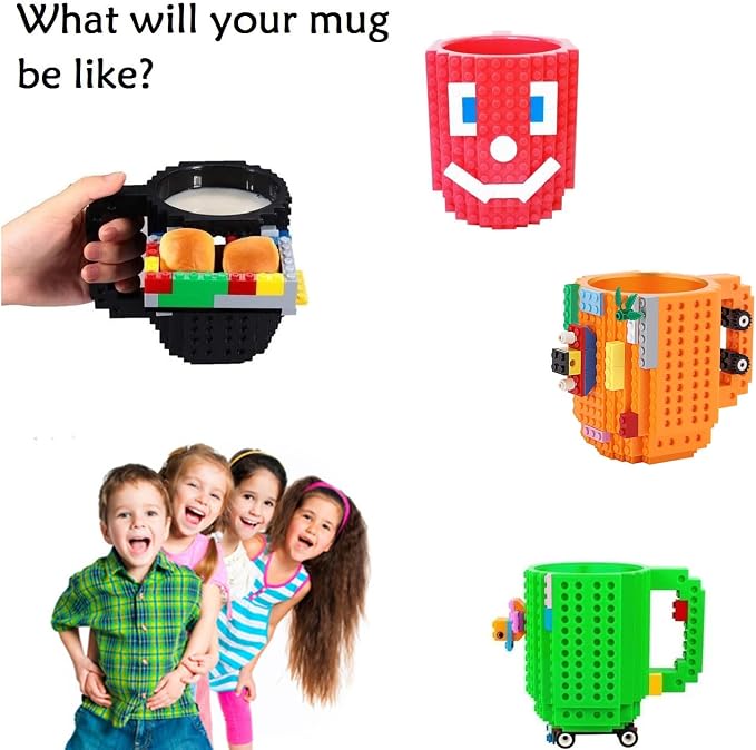 DEEXITO Build on Brick Coffee Mugs, Creative DIY Kids Party Cups