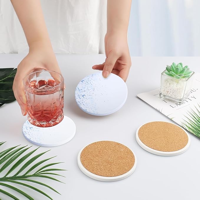 Drink Stone Coasters Set of 2 -Round Marble Style Desk Coasters