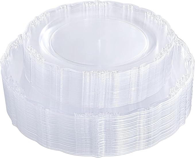 U-QE 60PCS Clear Plastic Plates