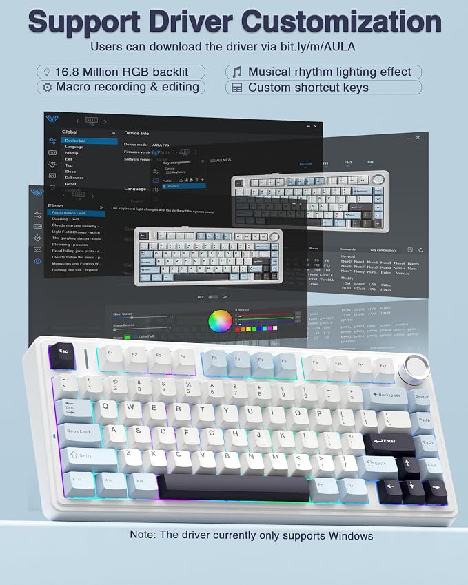 AULA F75 75% Wireless Mechanical Keyboard, Hot Swappable Creamy Keyboard