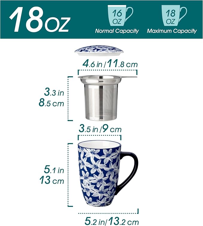 vancasso SELENE Porcelain Tea Mug, 18 oz Porcelain Tea Cup