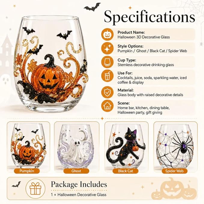 3D Halloween Artisan Glassware Collection Halloween Glass Cups | Drinking Glass
