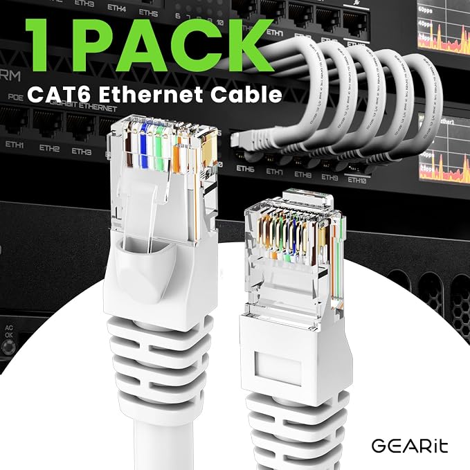 GEARit Cat 6 Ethernet Cable Cat6 Network Patch, Snagless Cord, Internet