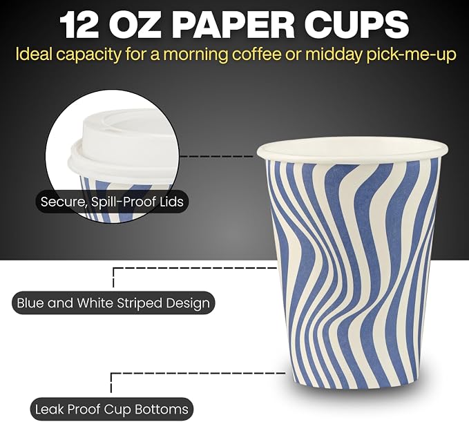 Disposable Coffee Cups with Lids, To Go Paper Hot Cups, Cocoa