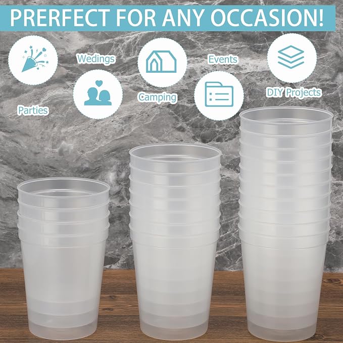 Yungyan 200 Pack 16 oz Stadium Cups Reusable Plastic Cups Blank Drink Stadium