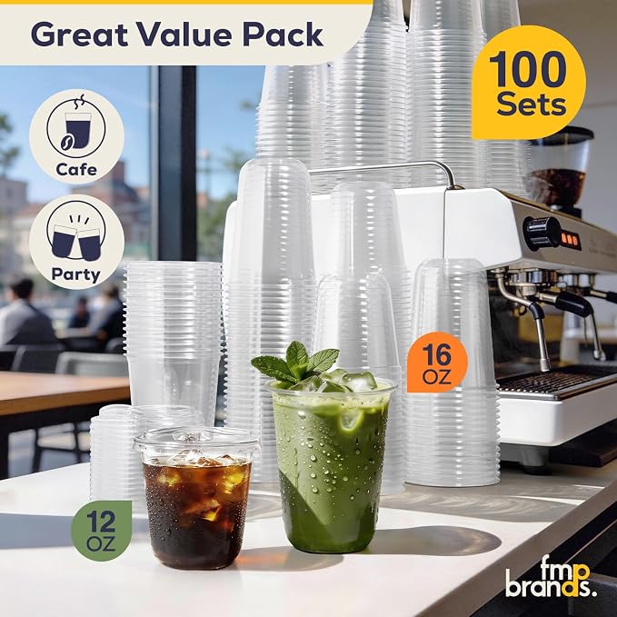 Fit Meal Prep 100 Pack 16 oz Round Bottom Clear Plastic Cups