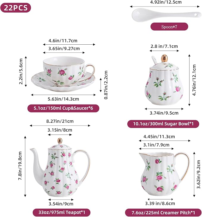 Rose Flowers Ceramic Tea Set，Tea Sets