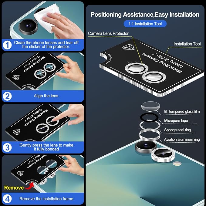 for Samsung Galaxy Z Flip 7 Camera Lens Protector, Individual Metal Ring