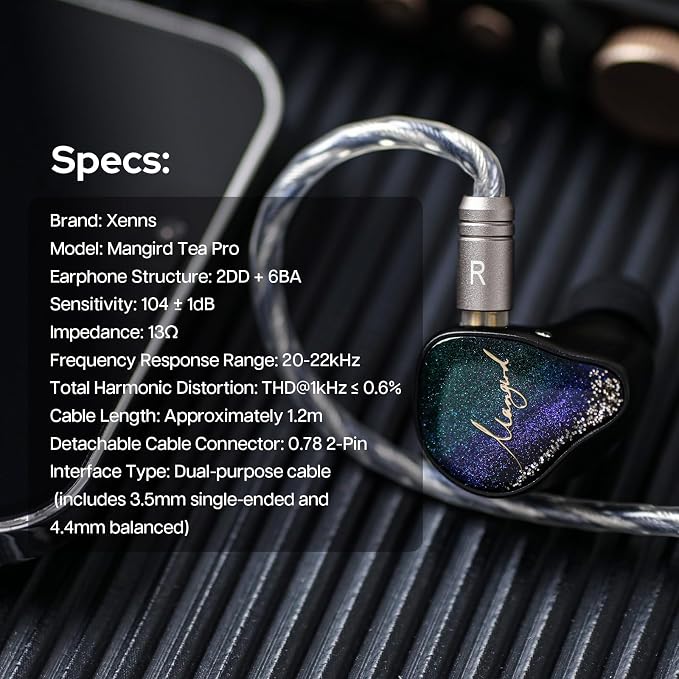 Linsoul Xenns Mangird Tea PRO in Ear Monitor, 6BA+2DD Hybrid Earphone IEM