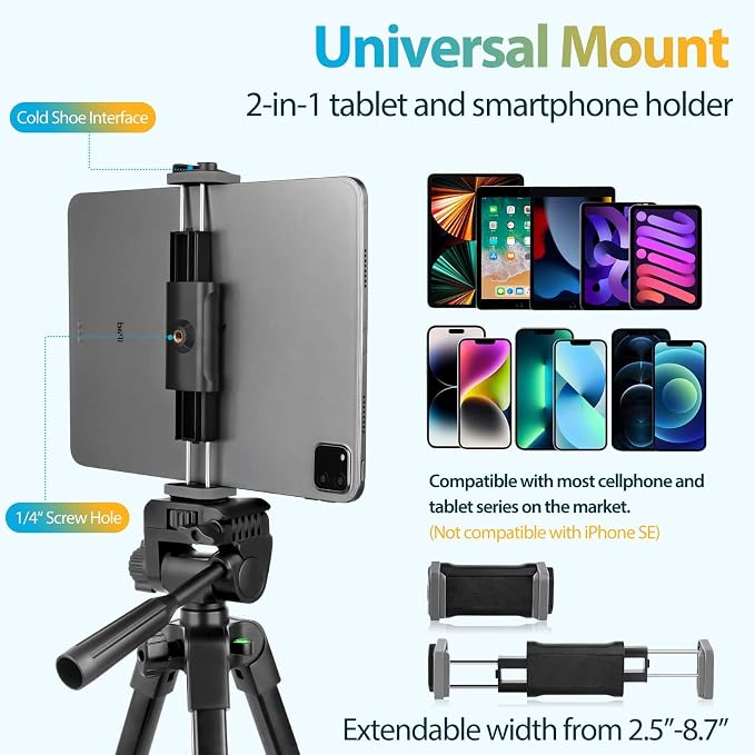 Aureday Phone Tripod Stand, 64” Extendable Cell Phone&Camera Tripod