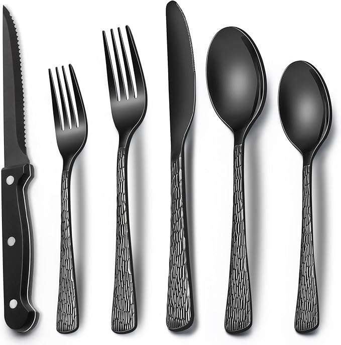 EWFEN 24-Piece Black Silverware Set