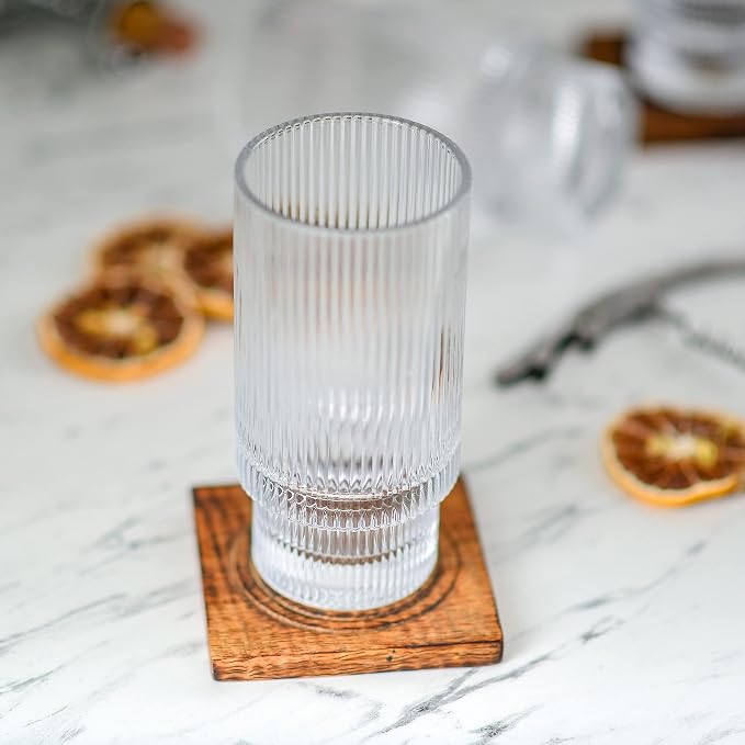 Greenline Goods Ripple Drinking Glasses - 12 oz Modern Kitchen Glassware Set