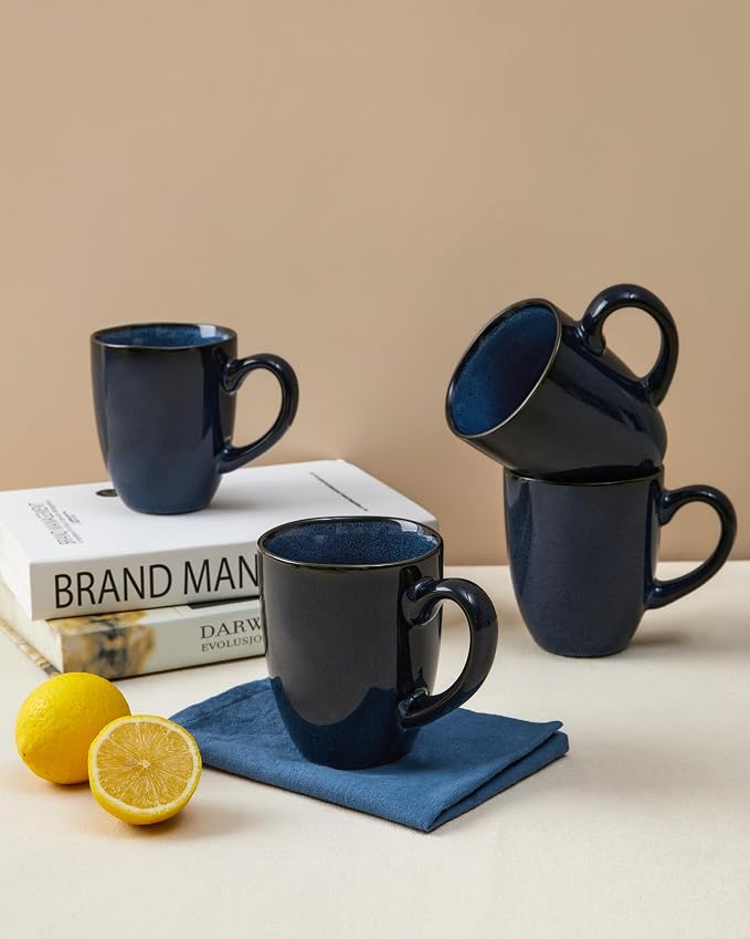 Pokini Coffee Mug 15 oz, Ceramic Coffee Mugs Set of 4, Reactive Glaze Mug