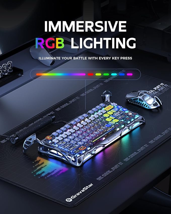 GravaStar Mercury K1 Pro Wireless Mechanical Gaming Keyboard, 75% Layout RGB