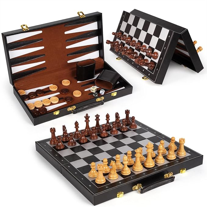 Chess Checkers Backgammon Set 3-in-1 Board Games Sets