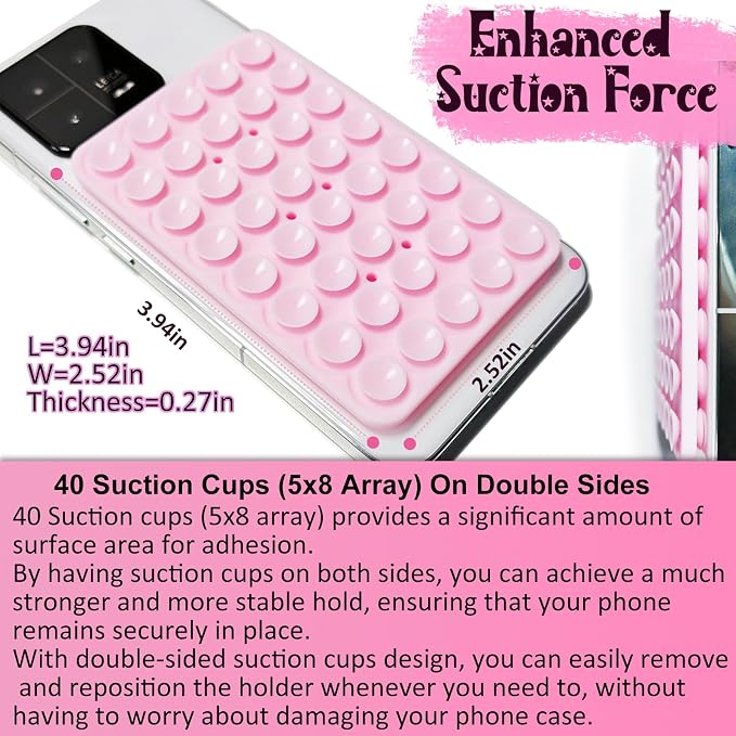 2 Pack Silicone Suction Cup Phone Case Mount Double Sided, Hands-Free Strong