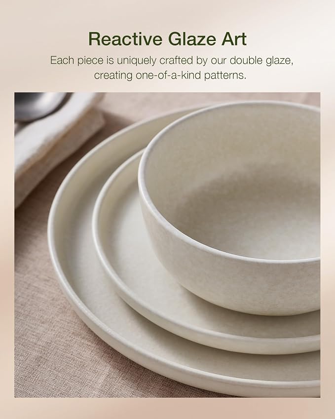 Famiware Milkyway 24-Piece Stoneware Dinnerware Set, Matte Beige White | Plates